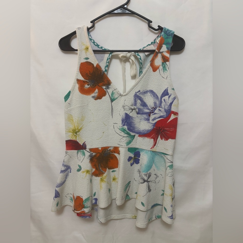 Anthropologie 9‎ H15 STCL Postmark Flynn Floral Peplum Textured Tank Size Medium
